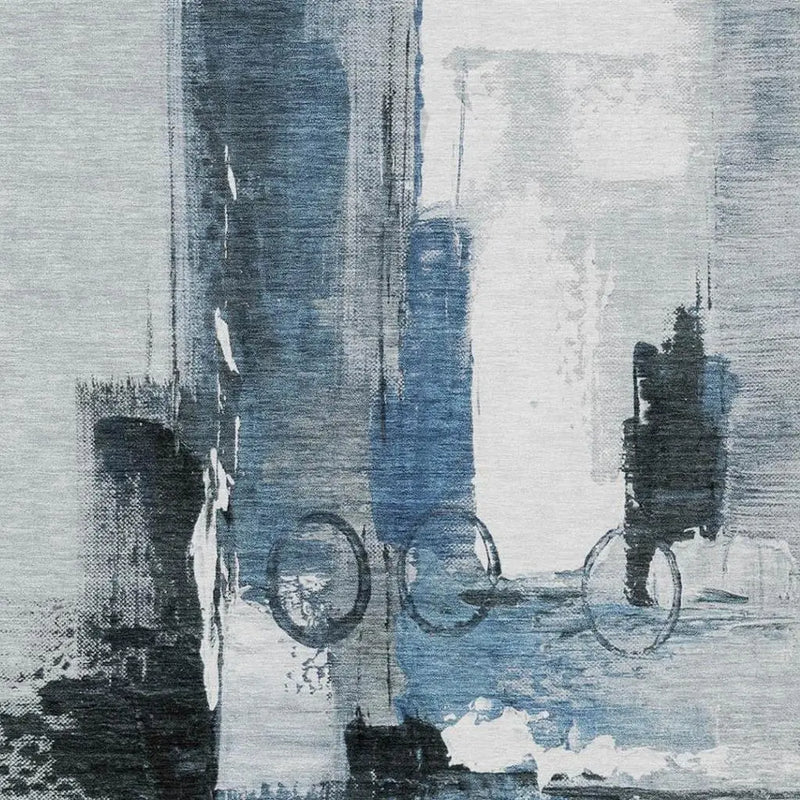 3' X 5' Blue And Silver Abstract Washable Indoor Outdoor Area Rug Homeroots Outdoor