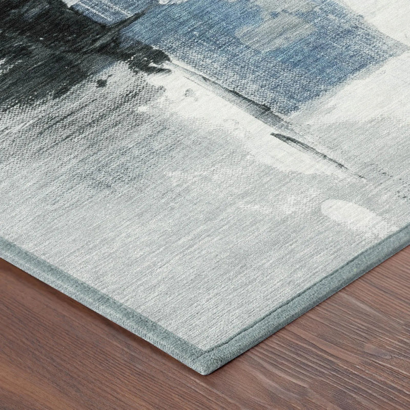 3' X 5' Blue And Silver Abstract Washable Indoor Outdoor Area Rug Homeroots Outdoor