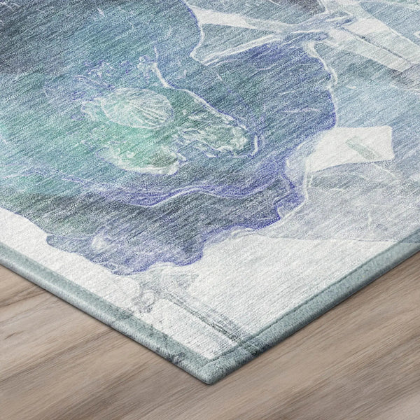 3' X 5' Blue And Silver Botanical Leaves Washable Indoor Outdoor Area Rug Homeroots Outdoor