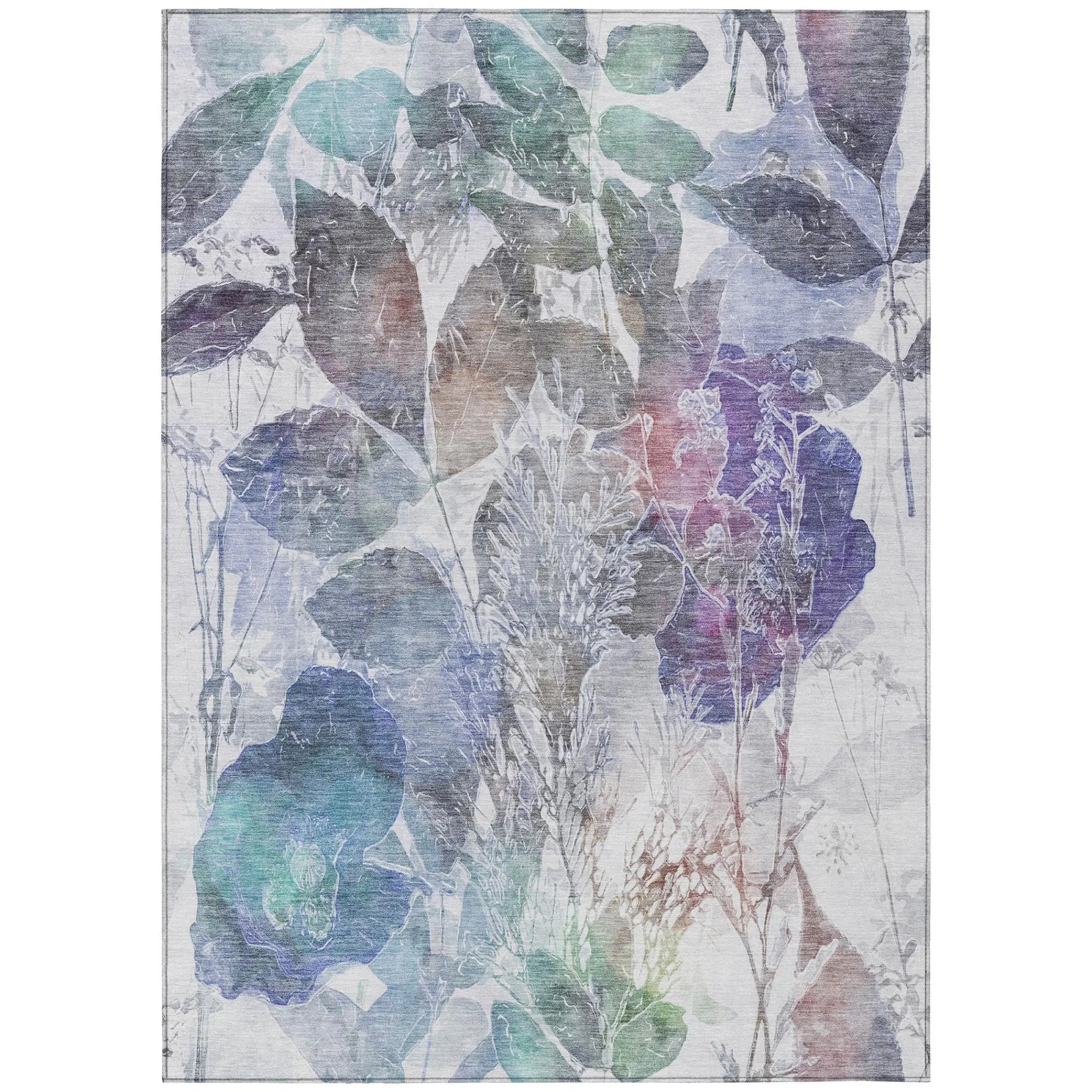3' X 5' Blue And Silver Botanical Leaves Washable Indoor Outdoor Area Rug Homeroots Outdoor