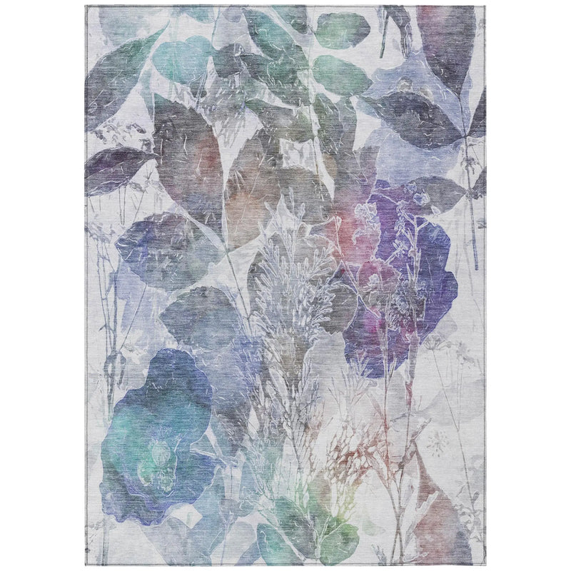 3' X 5' Blue And Silver Botanical Leaves Washable Indoor Outdoor Area Rug Homeroots Outdoor