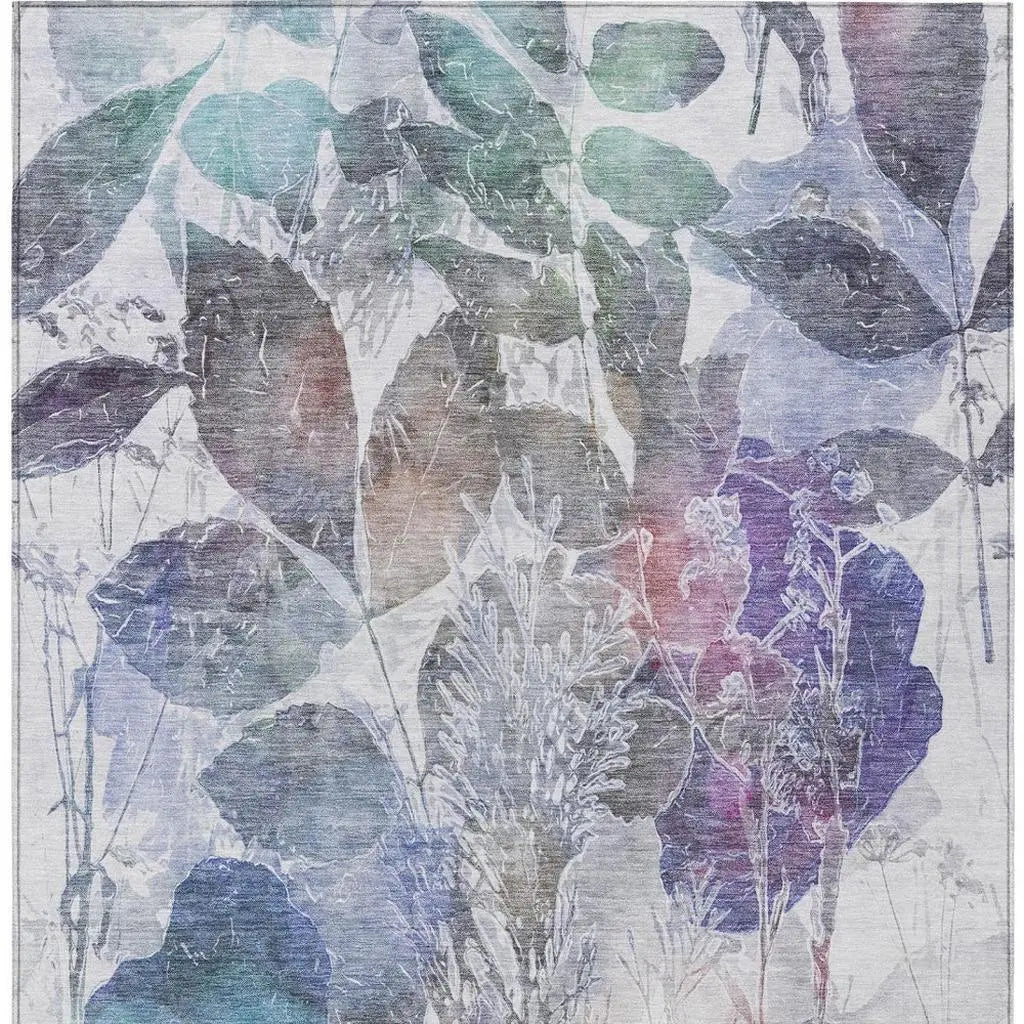 3' X 5' Blue And Silver Botanical Leaves Washable Indoor Outdoor Area Rug Homeroots Outdoor