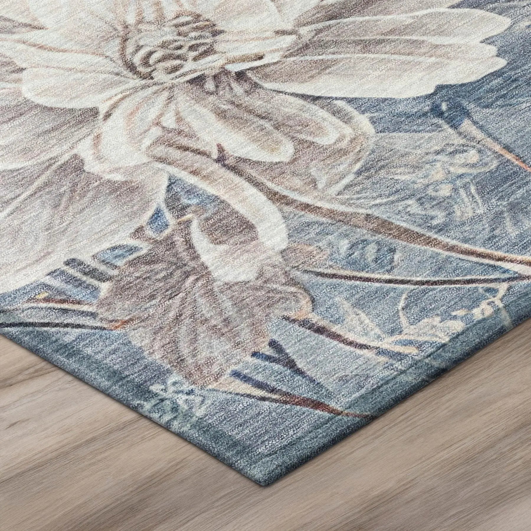 3' X 5' Blue And Silver Floral Washable Indoor Outdoor Area Rug Homeroots Outdoor