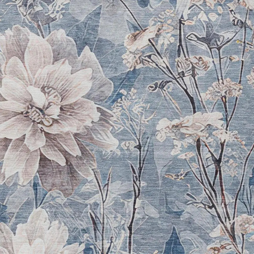 3' X 5' Blue And Silver Floral Washable Indoor Outdoor Area Rug Homeroots Outdoor