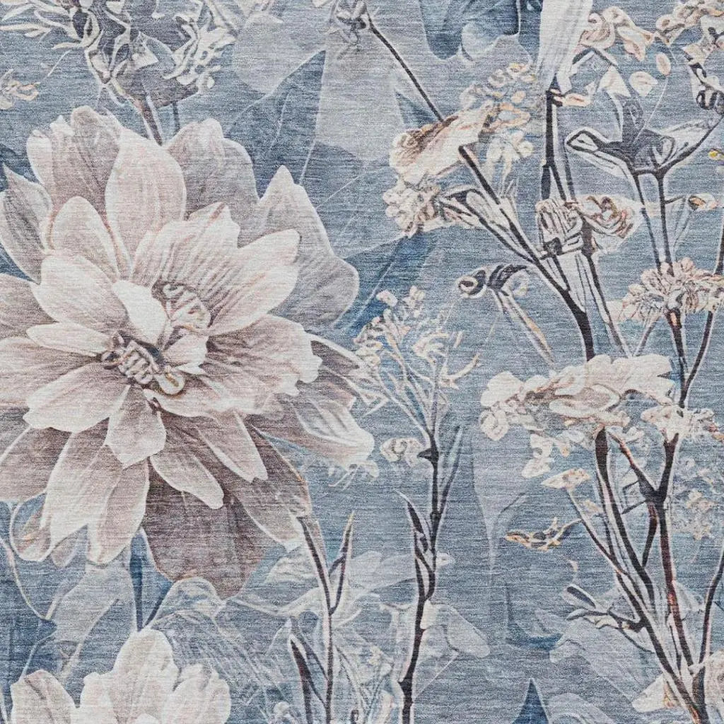 3' X 5' Blue And Silver Floral Washable Indoor Outdoor Area Rug Homeroots Outdoor