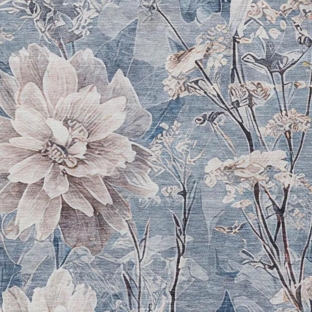 3' X 5' Blue And Silver Floral Washable Indoor Outdoor Area Rug Homeroots Outdoor