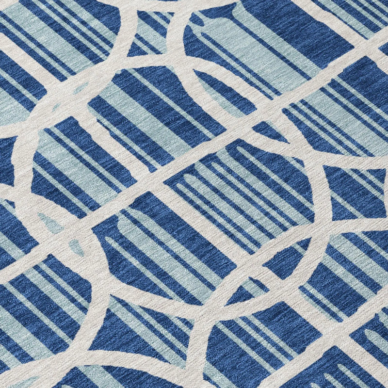 3' X 5' Blue And Silver Geometric Washable Indoor Outdoor Area Rug Homeroots Outdoor