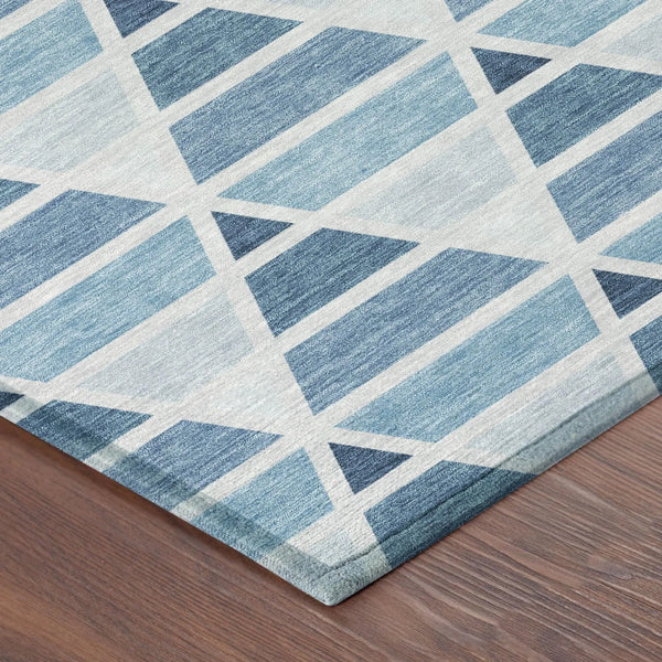 3' X 5' Blue And Silver Geometric Washable Indoor Outdoor Area Rug Homeroots Outdoor
