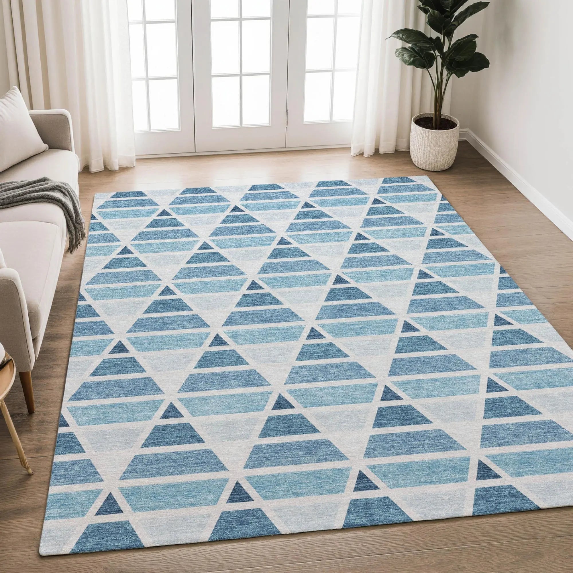 3' X 5' Blue And Silver Geometric Washable Indoor Outdoor Area Rug Homeroots Outdoor