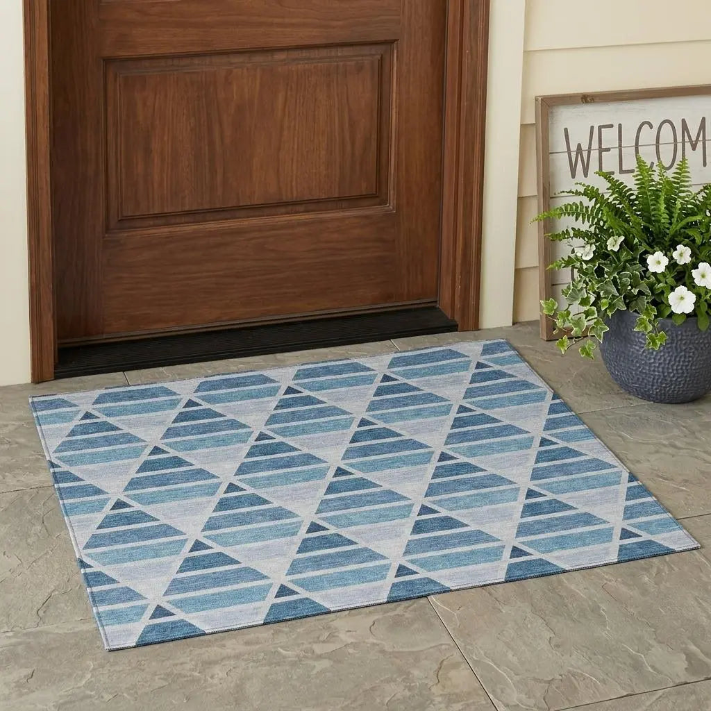 3' X 5' Blue And Silver Geometric Washable Indoor Outdoor Area Rug Homeroots Outdoor