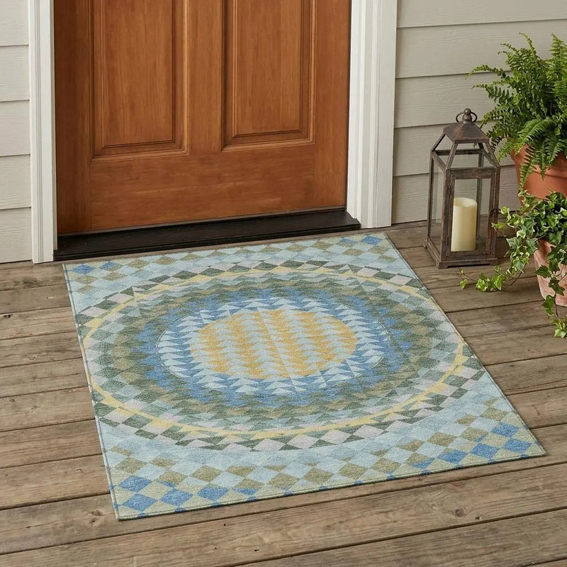 3' X 5' Blue And Silver Geometric Washable Indoor Outdoor Area Rug Homeroots Outdoor