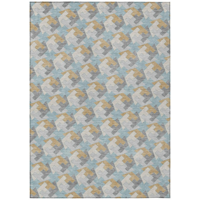 3' X 5' Blue And Silver Geometric Washable Indoor Outdoor Area Rug Homeroots Outdoor