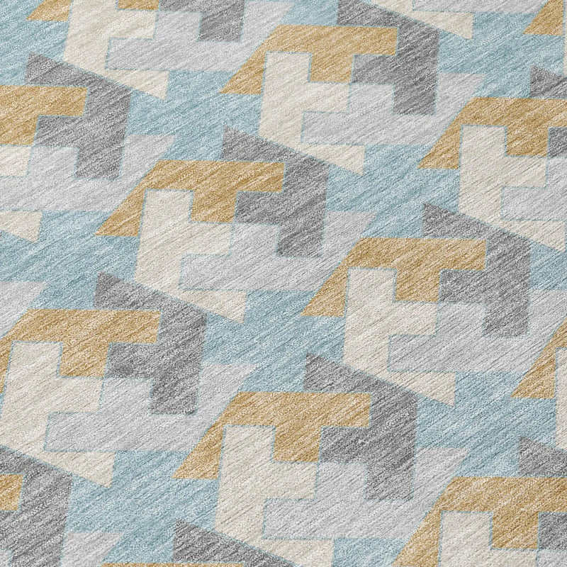 3' X 5' Blue And Silver Geometric Washable Indoor Outdoor Area Rug Homeroots Outdoor