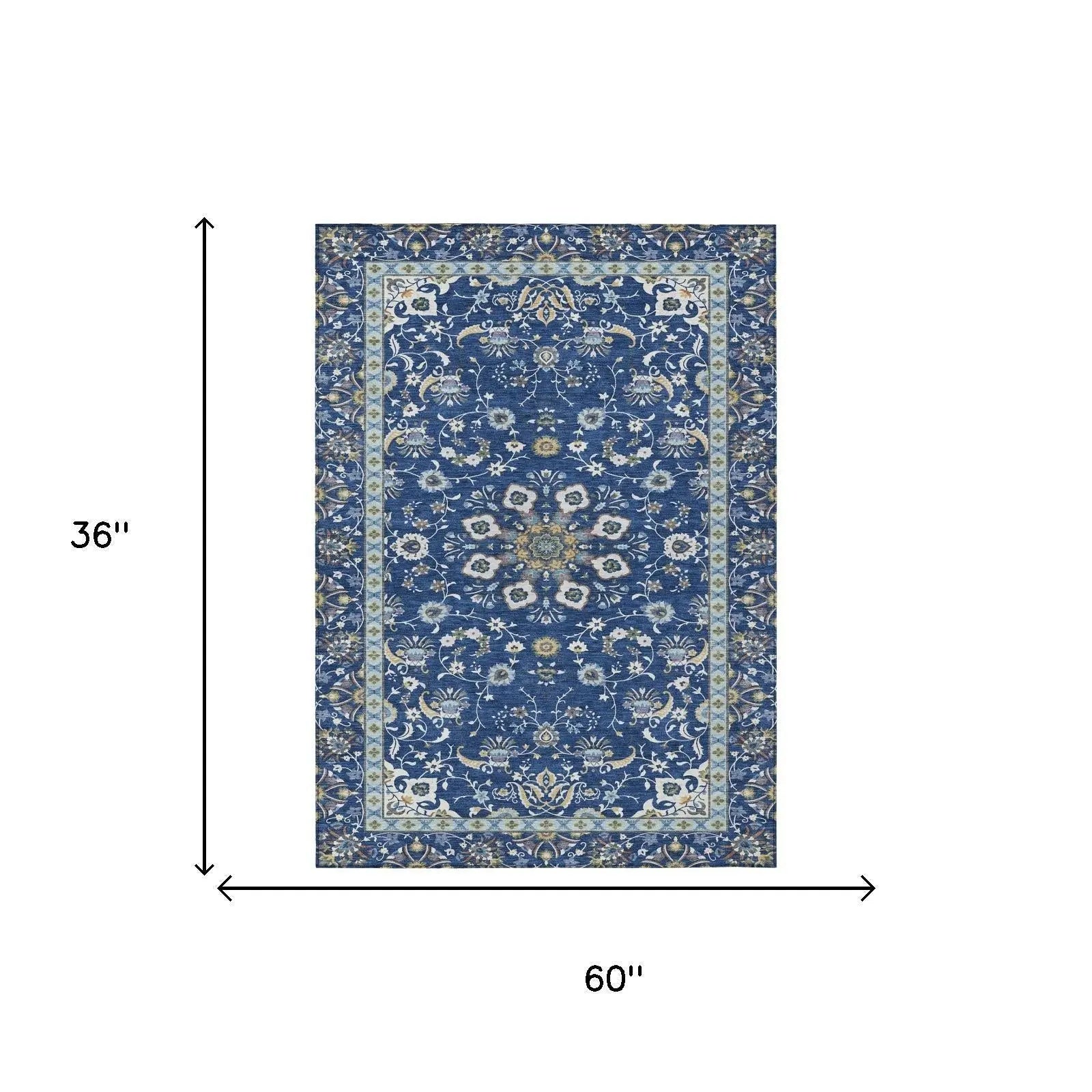 3' X 5' Blue And Silver Oriental Washable Indoor Outdoor Area Rug Homeroots Outdoor