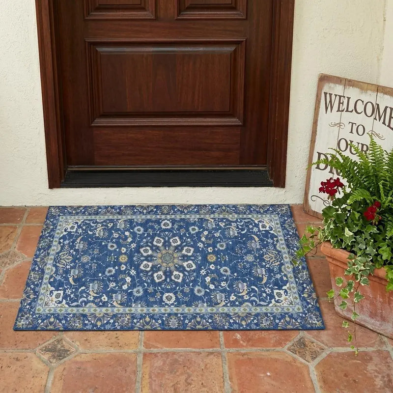 3' X 5' Blue And Silver Oriental Washable Indoor Outdoor Area Rug Homeroots Outdoor