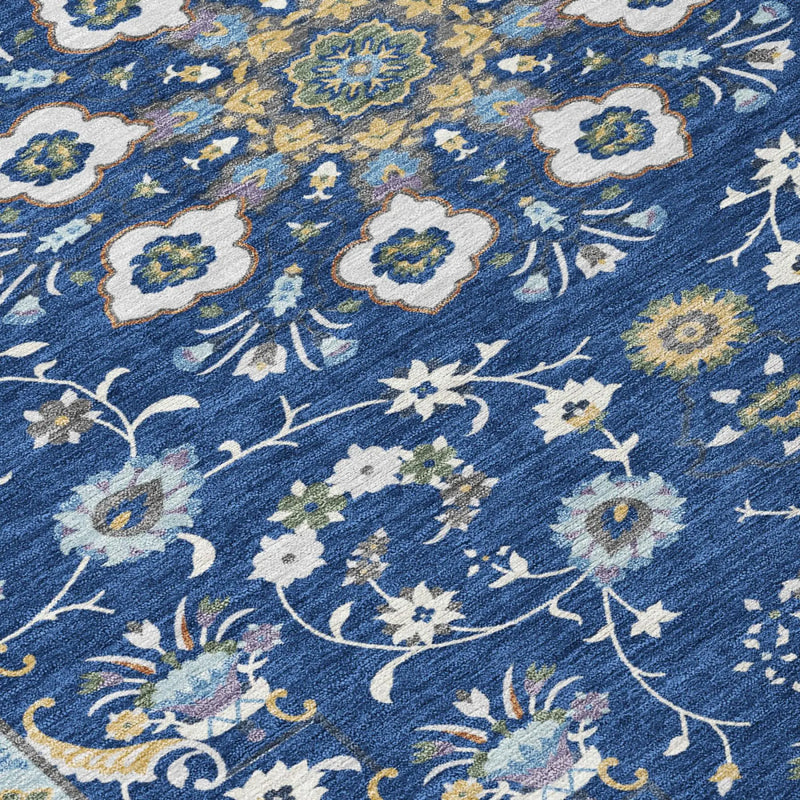 3' X 5' Blue And Silver Oriental Washable Indoor Outdoor Area Rug Homeroots Outdoor