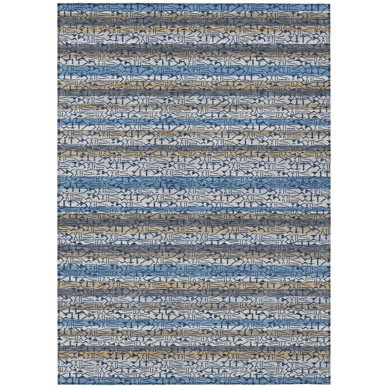 3' X 5' Blue And Silver Striped Washable Indoor Outdoor Area Rug Homeroots Outdoor
