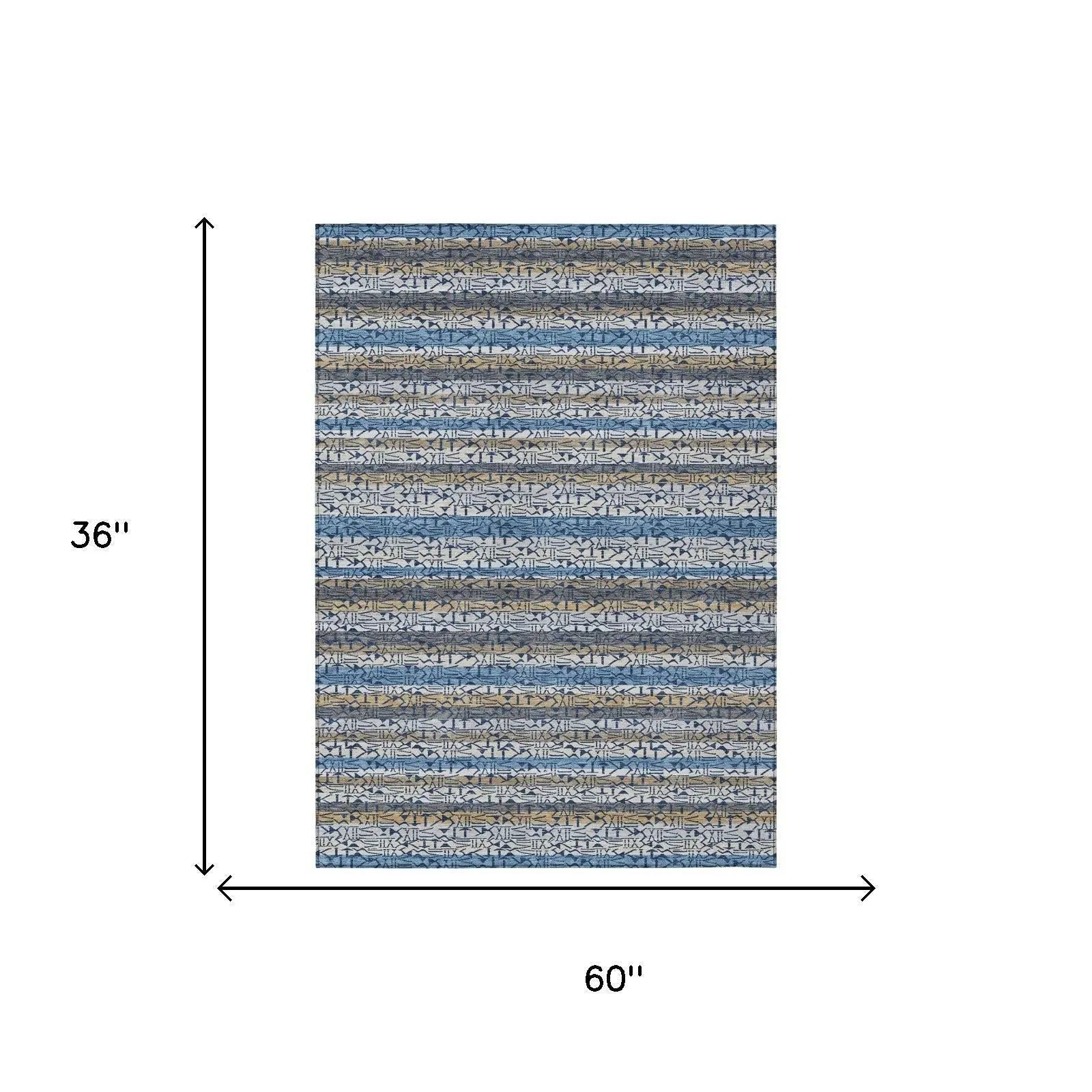 3' X 5' Blue And Silver Striped Washable Indoor Outdoor Area Rug Homeroots Outdoor