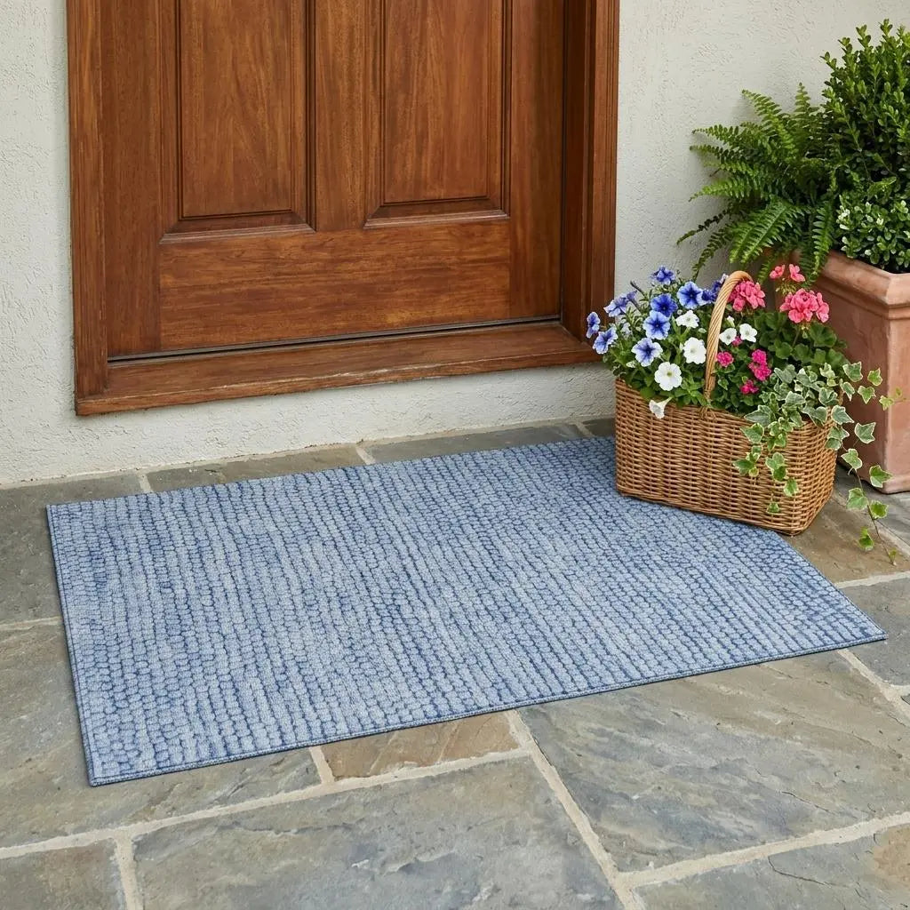 3' X 5' Blue And Sky Blue Striped Washable Indoor Outdoor Area Rug Homeroots Outdoor