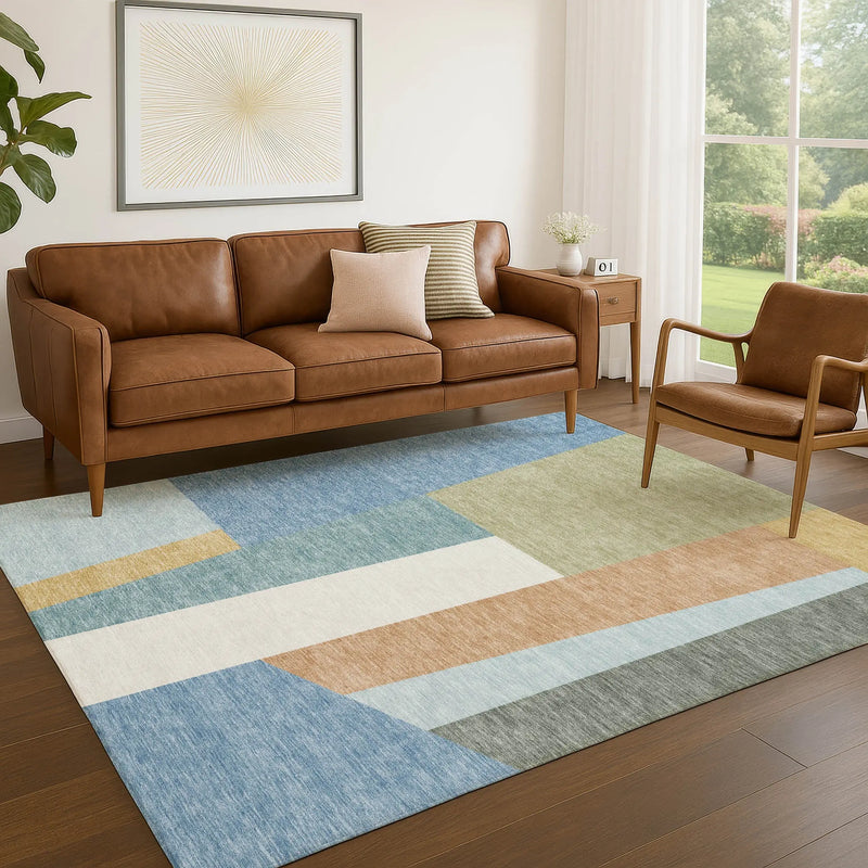 3' X 5' Blue And Teal Blue Geometric Washable Indoor Outdoor Area Rug Homeroots Outdoor