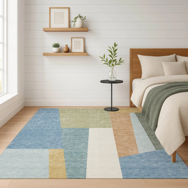 3' X 5' Blue And Teal Blue Geometric Washable Indoor Outdoor Area Rug Homeroots Outdoor