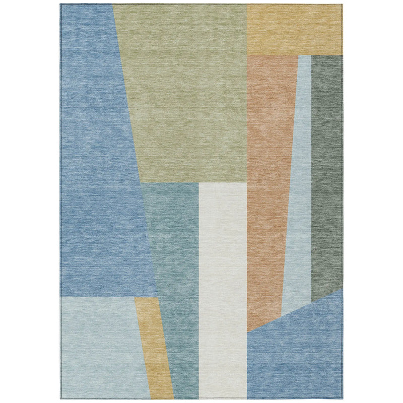 3' X 5' Blue And Teal Blue Geometric Washable Indoor Outdoor Area Rug Homeroots Outdoor