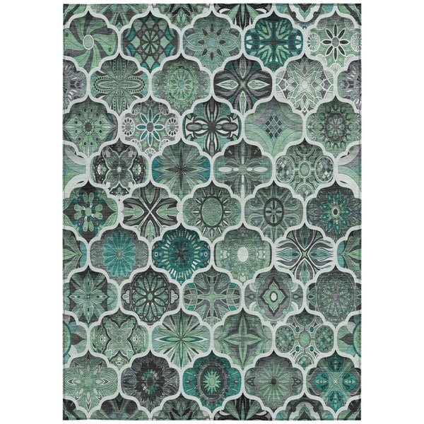 3' X 5' Blue And Teal Blue Ogee Washable Indoor Outdoor Area Rug Homeroots Outdoor