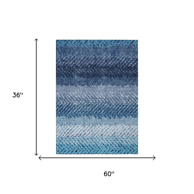 3' X 5' Blue And Teal Blue Striped Washable Indoor Outdoor Area Rug Homeroots Outdoor