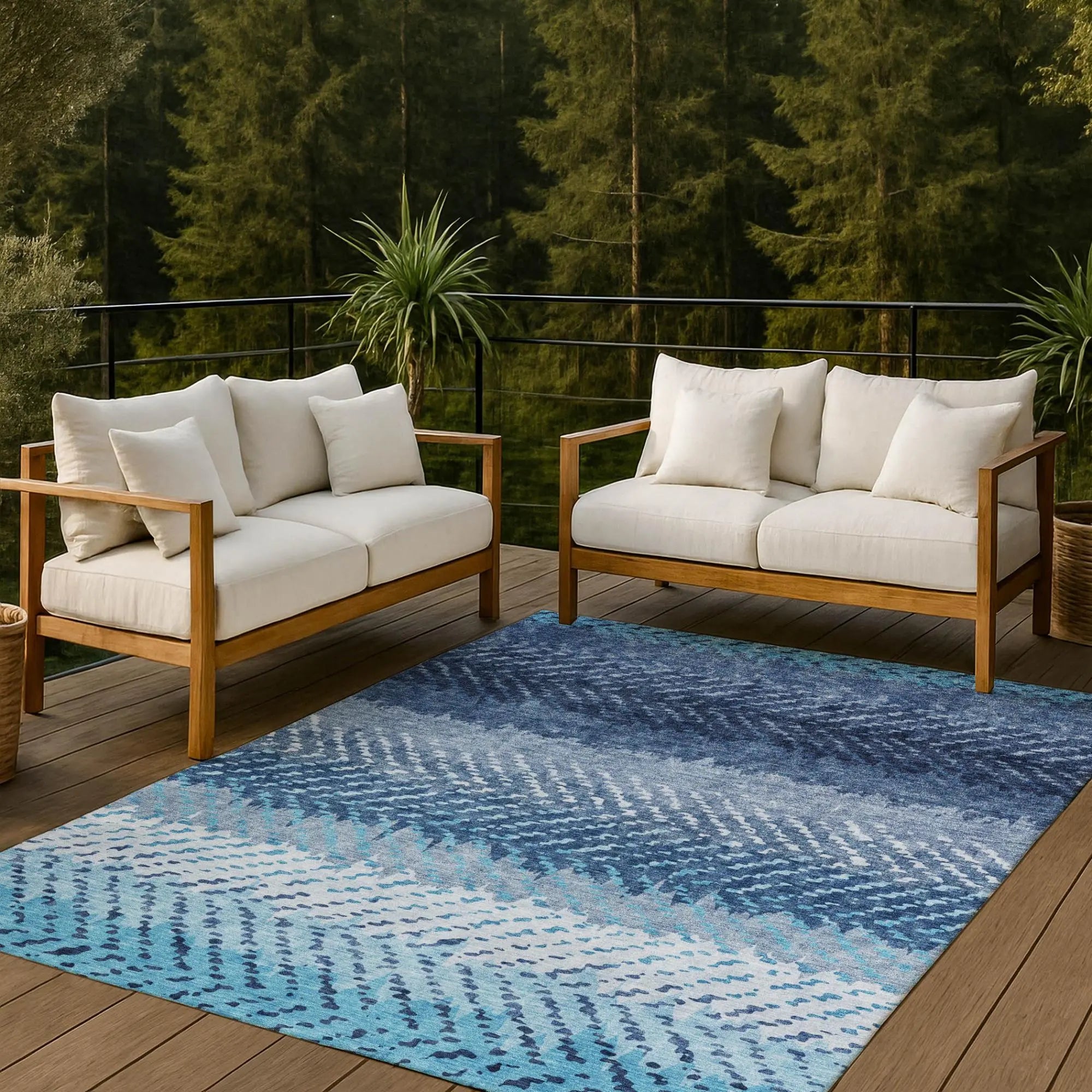 3' X 5' Blue And Teal Blue Striped Washable Indoor Outdoor Area Rug Homeroots Outdoor