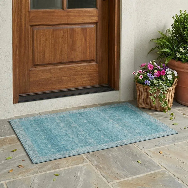3' X 5' Blue And Teal Blue Tribal Washable Indoor Outdoor Area Rug Homeroots Outdoor