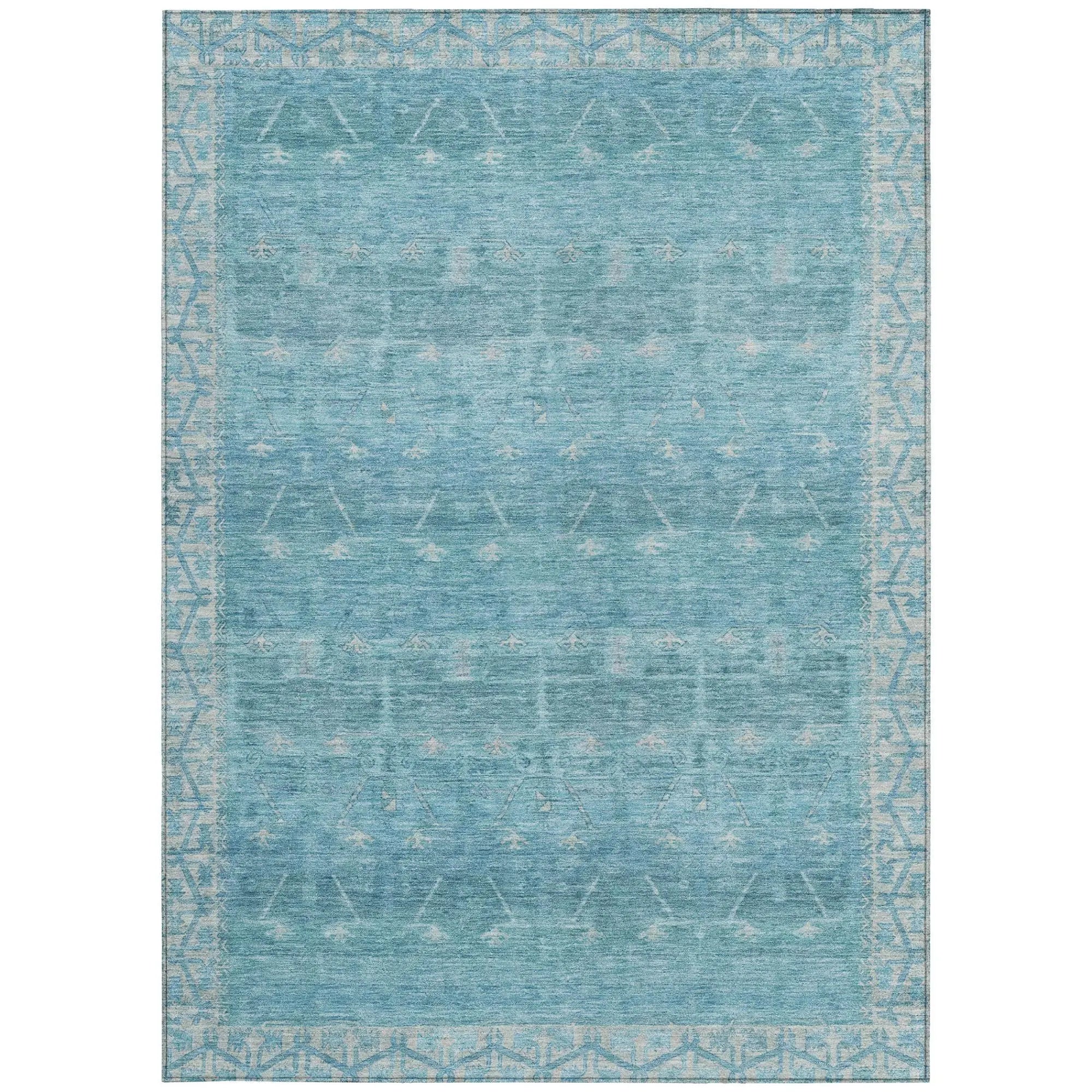 3' X 5' Blue And Teal Blue Tribal Washable Indoor Outdoor Area Rug Homeroots Outdoor