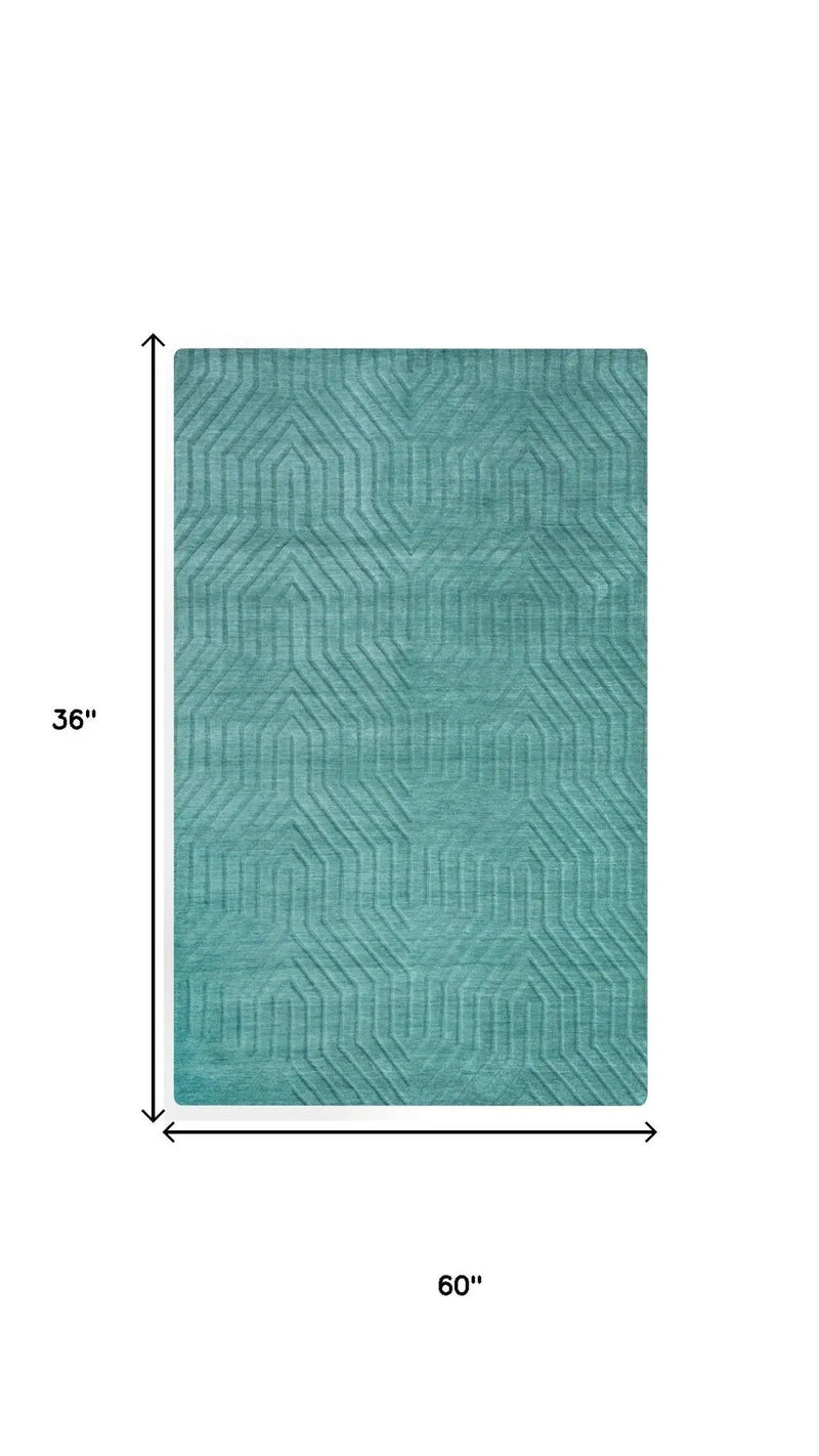 3' X 5' Blue And Teal Wool Geometric Hand Tufted Area Rug Homeroots Home Decor
