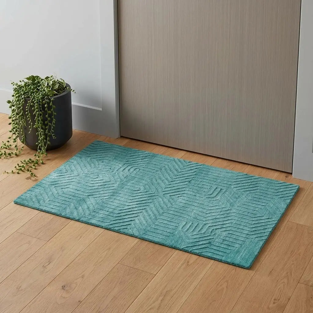 3' X 5' Blue And Teal Wool Geometric Hand Tufted Area Rug Homeroots Home Decor