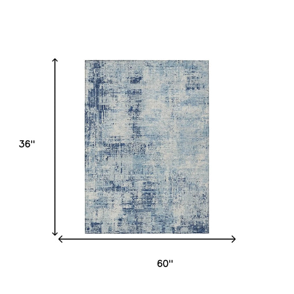 3' X 5' Blue And Wheat Abstract Washable Indoor Outdoor Area Rug Homeroots Outdoor