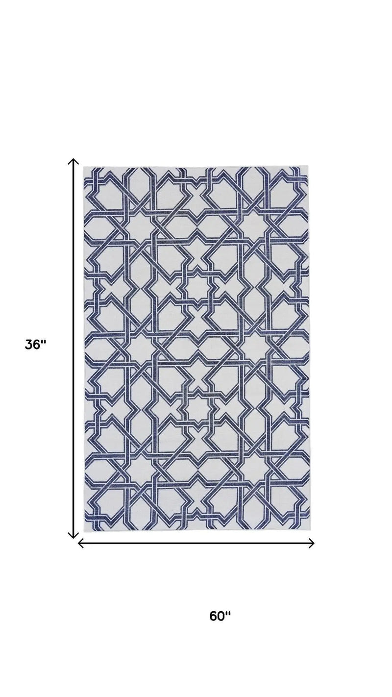 3' X 5' Blue And White Geometric Hand Woven Area Rug Homeroots Home Decor