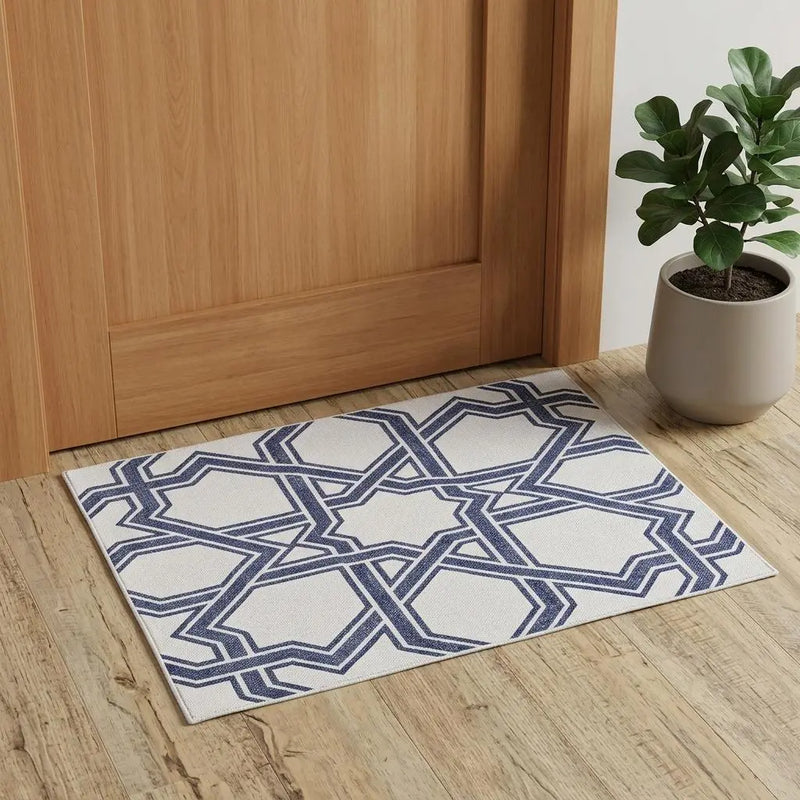 3' X 5' Blue And White Geometric Hand Woven Area Rug Homeroots Home Decor