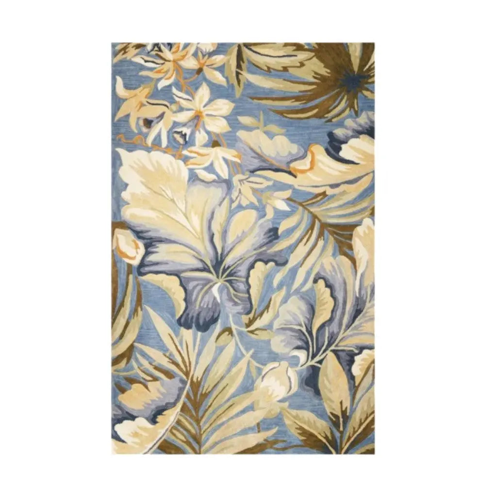 3' X 5' Blue Beige And Green Wool Tropical Botanical Hand Tufted Area Rug Homeroots Home Decor