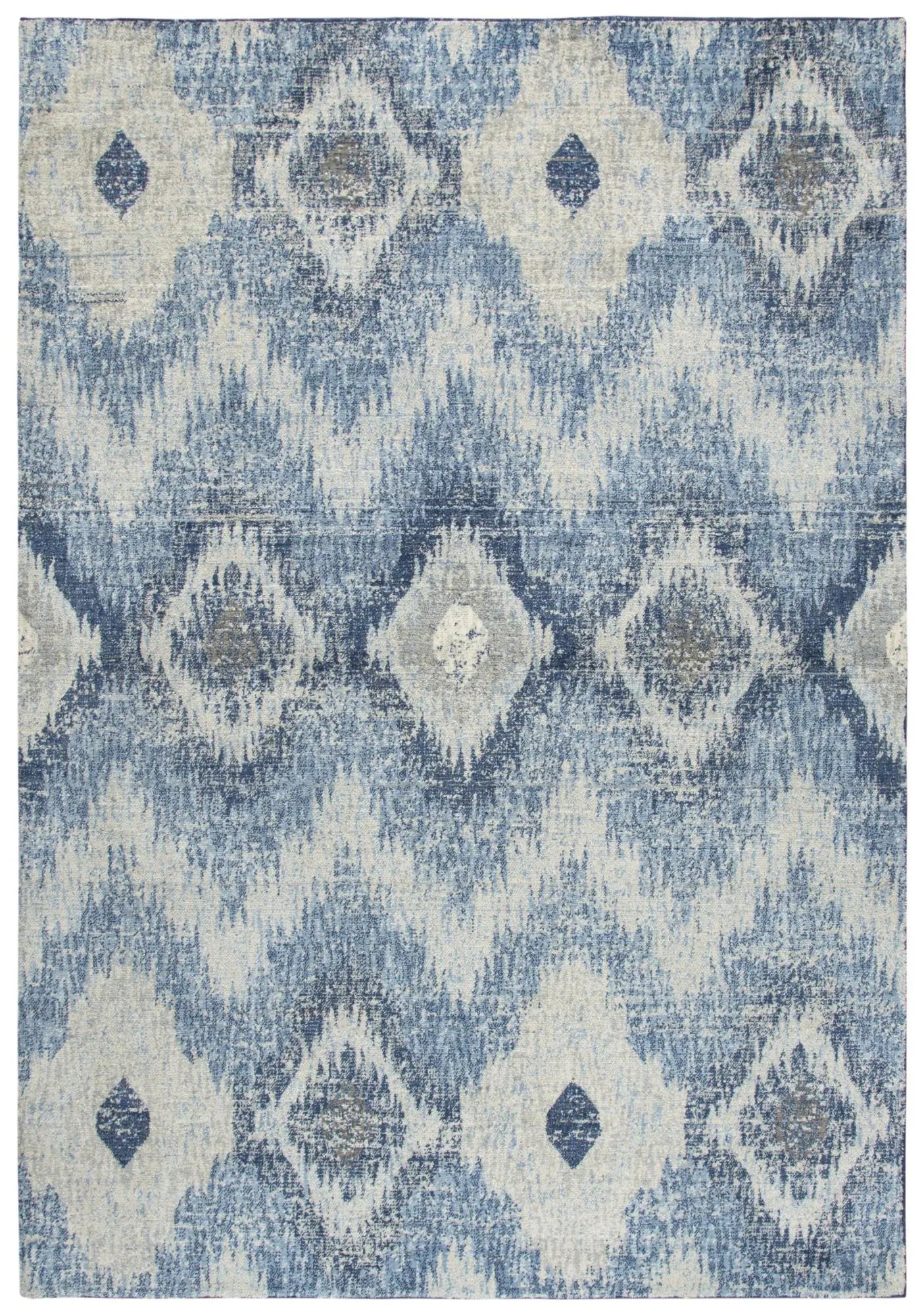 3' X 5' Blue Dark Blue And Gray New Zealand Lambs Wool Ikat Hand Carved Handmade Area Rug Homeroots Home Decor