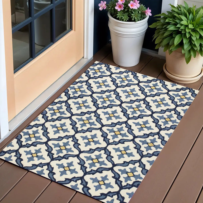 3' X 5' Blue Moroccan Handmade Indoor Outdoor Area Rug Homeroots Outdoor