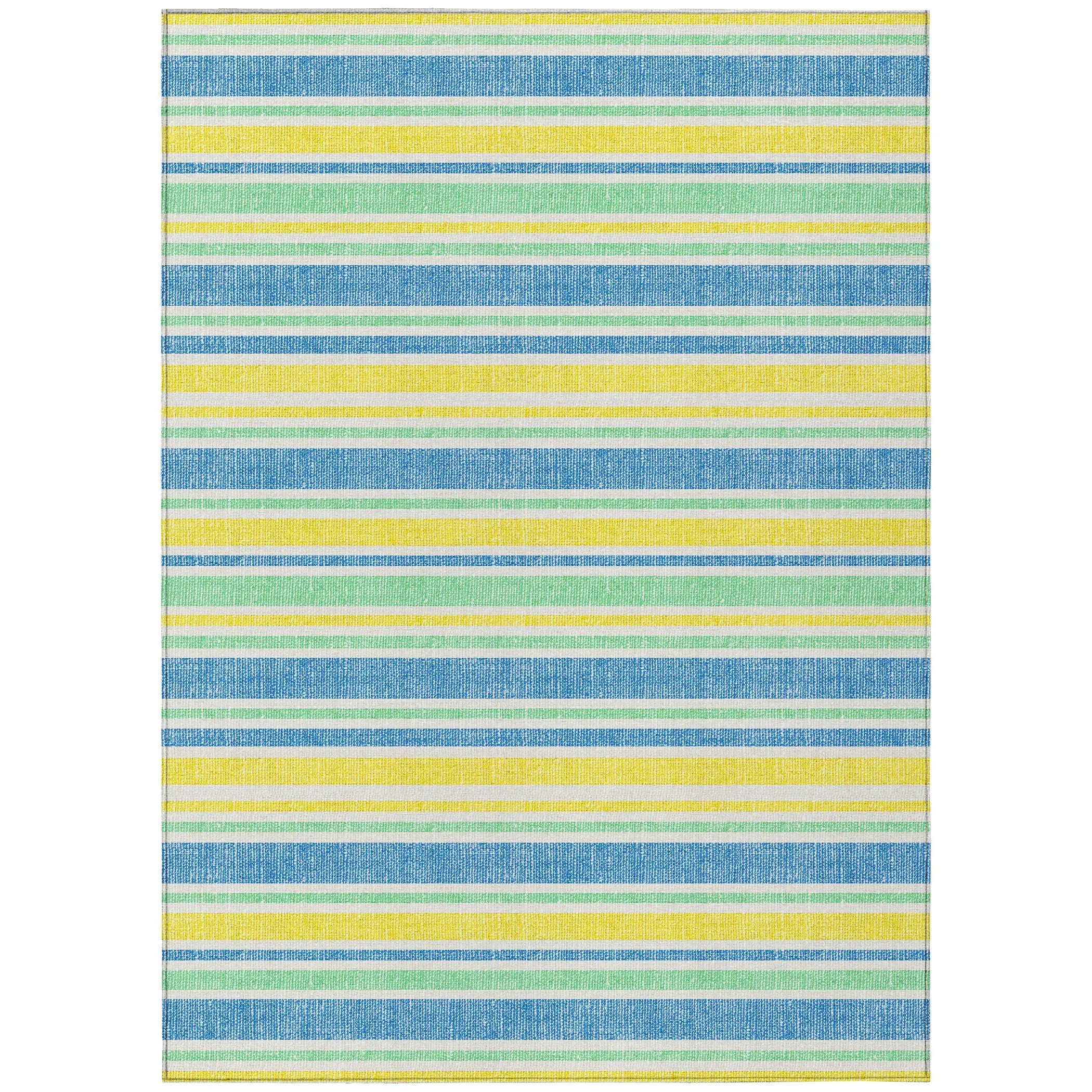 3' X 5' Blue Yellow and Green Striped Washable Non Skid Indoor Outdoor Area Rug Homeroots Outdoor