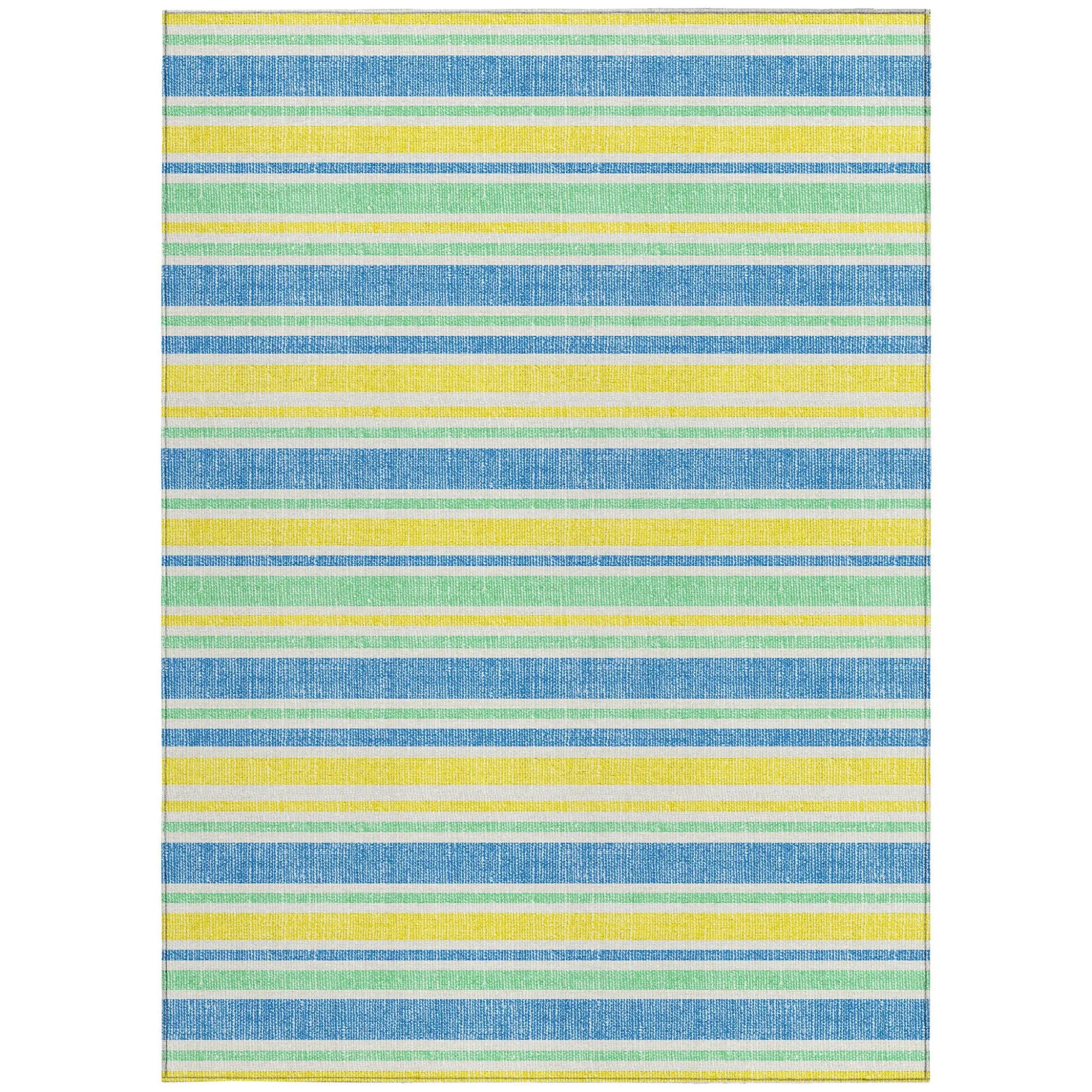 3' X 5' Blue Yellow and Green Striped Washable Non Skid Indoor Outdoor Area Rug Homeroots Outdoor