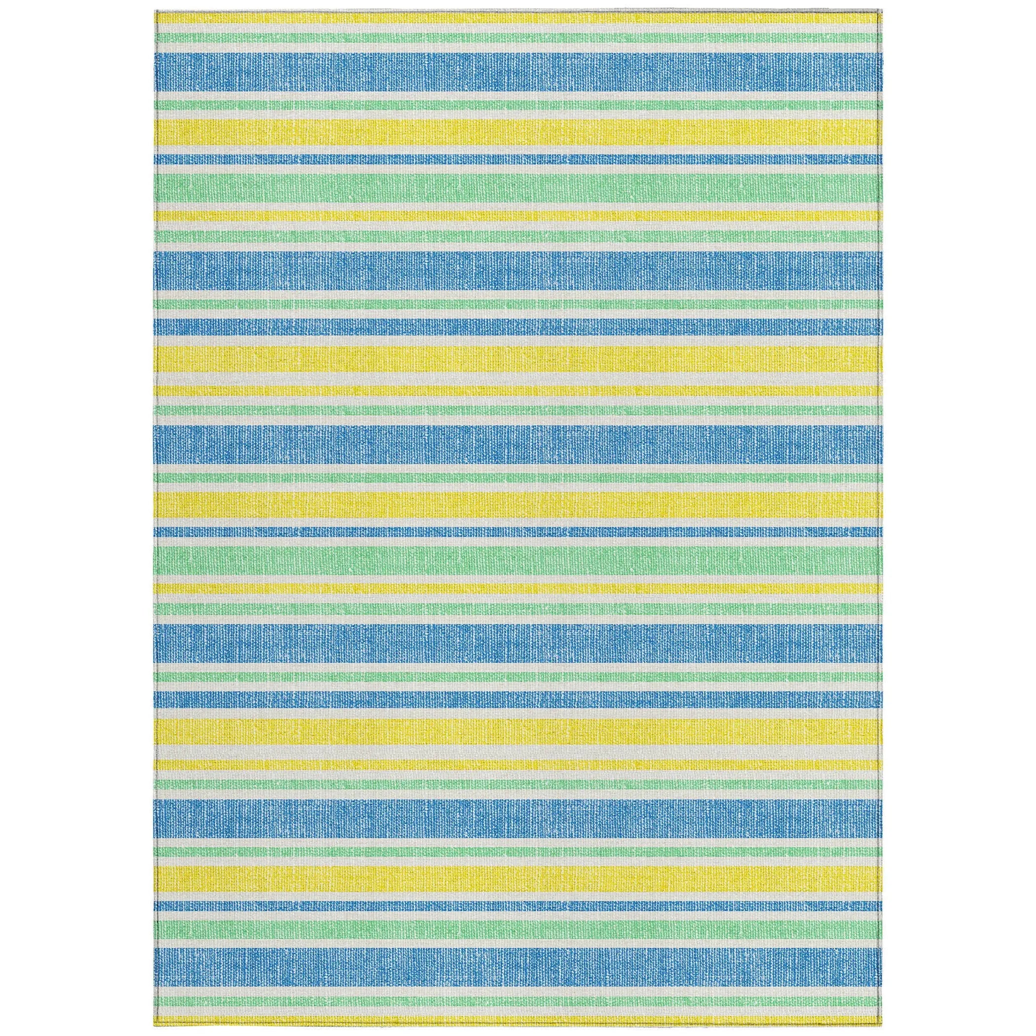 3' X 5' Blue Yellow and Green Striped Washable Non Skid Indoor Outdoor Area Rug Homeroots Outdoor