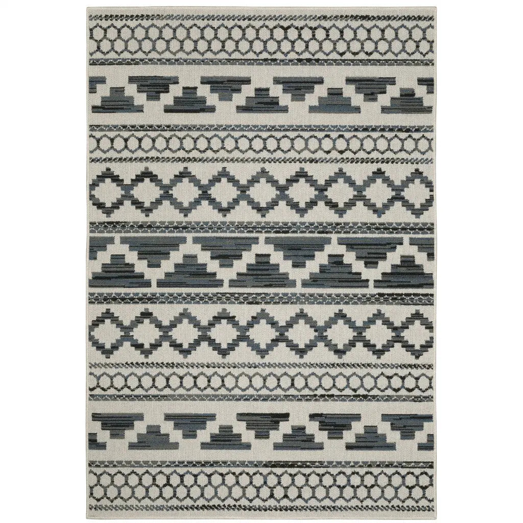 3' X 5' Blue and Beige Geometric Stain Resistant Indoor Outdoor Area Rug Homeroots Outdoor