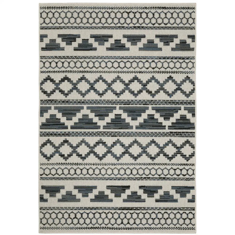 3' X 5' Blue and Beige Geometric Stain Resistant Indoor Outdoor Area Rug Homeroots Outdoor