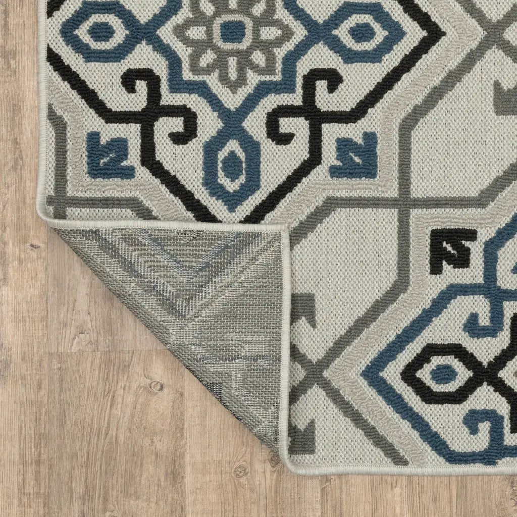 3' X 5' Blue and Beige Oriental Stain Resistant Indoor Outdoor Area Rug Homeroots Outdoor