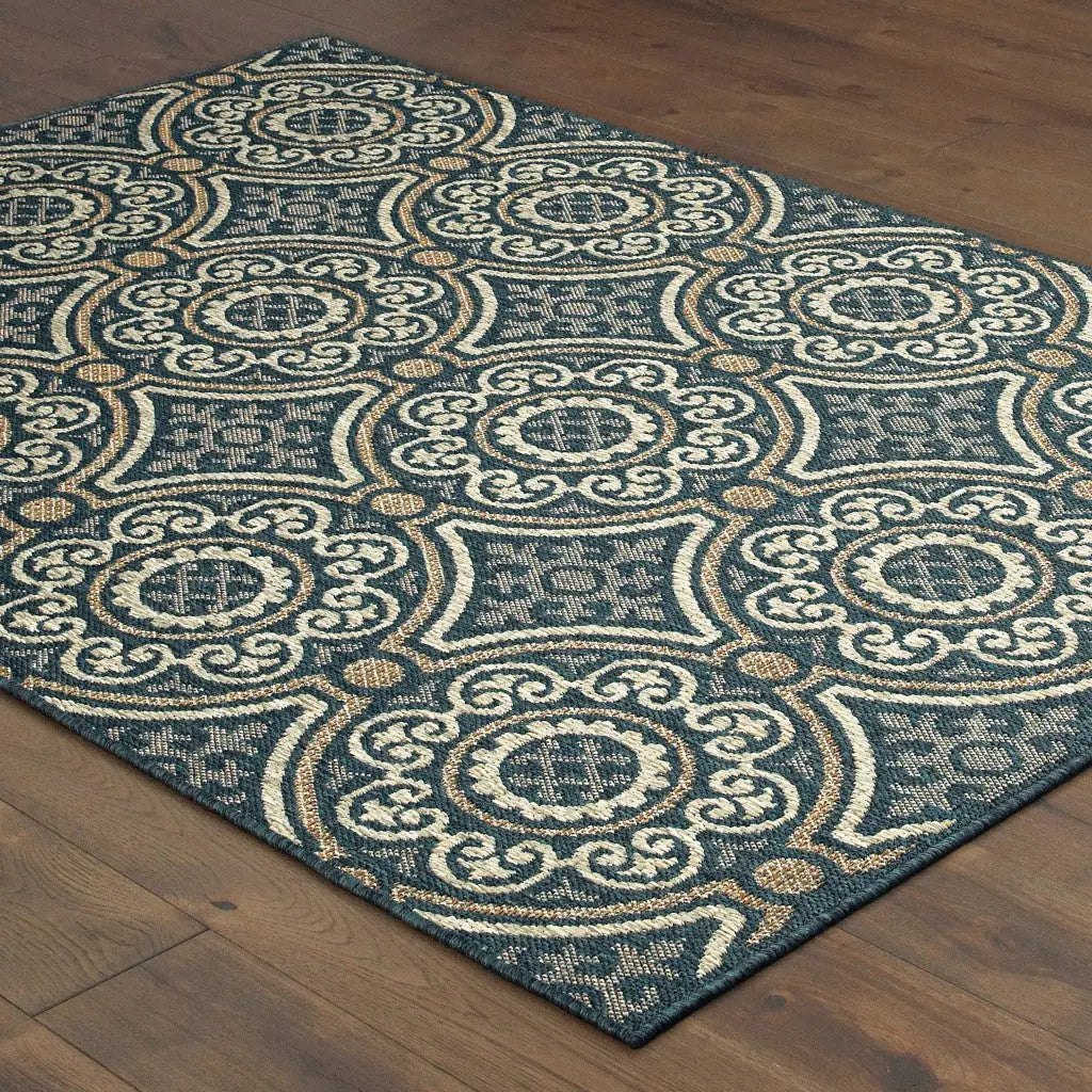 3' X 5' Blue and Gray Geometric Stain Resistant Indoor Outdoor Area Rug Homeroots Outdoor