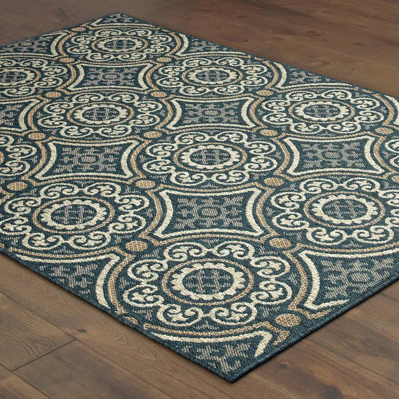 3' X 5' Blue and Gray Geometric Stain Resistant Indoor Outdoor Area Rug Homeroots Outdoor