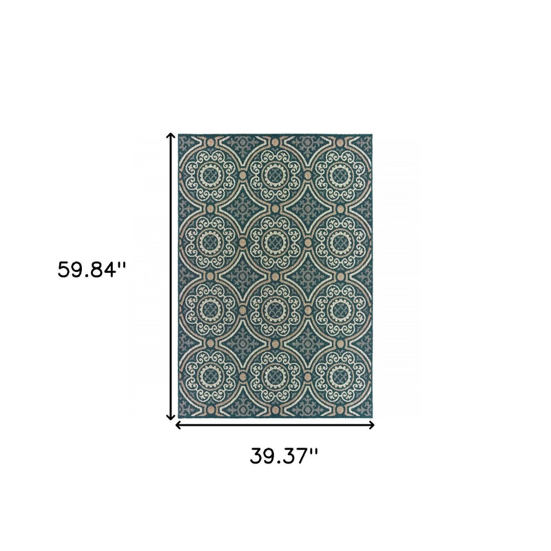 3' X 5' Blue and Gray Geometric Stain Resistant Indoor Outdoor Area Rug Homeroots Outdoor