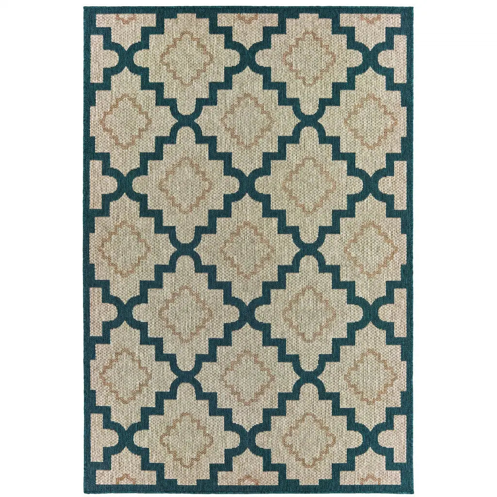 3' X 5' Blue and Gray Geometric Stain Resistant Indoor Outdoor Area Rug Homeroots Outdoor