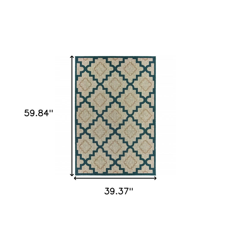 3' X 5' Blue and Gray Geometric Stain Resistant Indoor Outdoor Area Rug Homeroots Outdoor